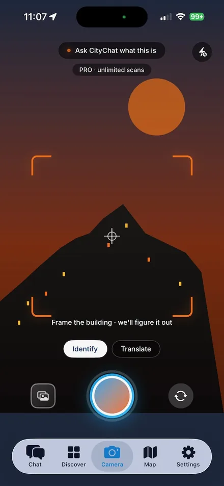 CityChat camera — framing a building to identify it