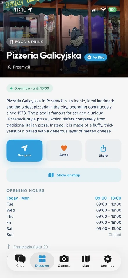 CityChat place card — details of a place in Przemyśl